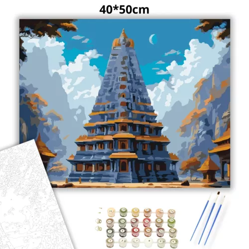 Díszes Hindu Templomtorony - számfestő készlet - Számfestő.hu - 40×50cm - Keretre feszítve