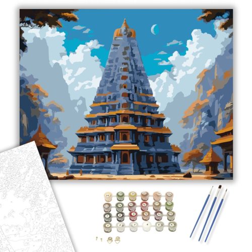 Díszes Hindu Templomtorony - számfestő készlet - Számfestő.hu - 60×70cm - keretre feszítve