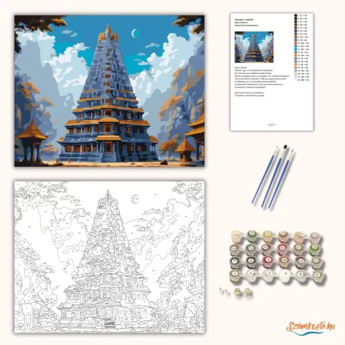 Díszes Hindu Templomtorony - számfestő készlet - Számfestő.hu - 40×50cm - Keretre feszítve