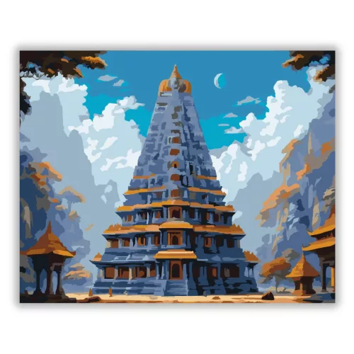 Díszes Hindu Templomtorony - számfestő készlet - Számfestő.hu - 40×50cm - Keret nélkül
