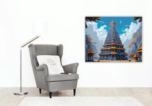 Díszes Hindu Templomtorony - számfestő készlet - Számfestő.hu - 40×50cm - Keretre feszítve