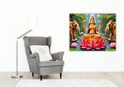 Lakshmi Istennő Lótuszon - számfestő készlet - Számfestő.hu - 80×100cm - keretre feszítve