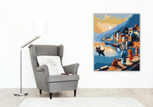 Gangesz Folyó Hajnalban - számfestő készlet - Számfestő.hu - 60×70cm - keret nélkül