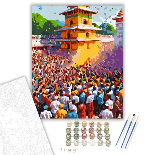 Holi Ünnep Ősi Templom Előtt - számfestő készlet - Számfestő.hu - 40×50cm - keretre feszítve
