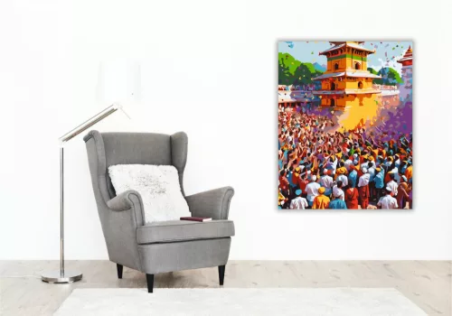 Holi Ünnep Ősi Templom Előtt - számfestő készlet - Számfestő.hu - 40×50cm - keretre feszítve