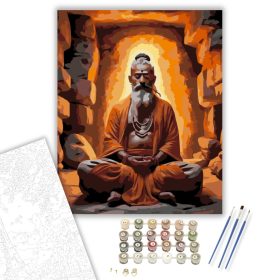 Meditáló Sadhu a Barlangban - számfestő készlet - Számfestő.hu - 40×50cm - keret nélkül