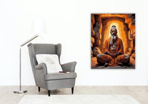 Meditáló Sadhu a Barlangban - számfestő készlet - Számfestő.hu - 80×100cm - keret nélkül