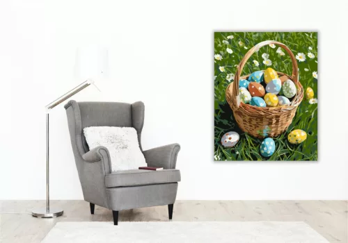 Húsvéti Kosár Színes Tojásokkal és Margarétákkal - számfestő készlet - Számfestő.hu - 40×50cm - keret nélkül