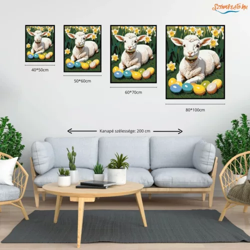 Bárány Színes Húsvéti Tojásokkal - számfestő készlet - Számfestő.hu - 50×60cm - Keret nélkül