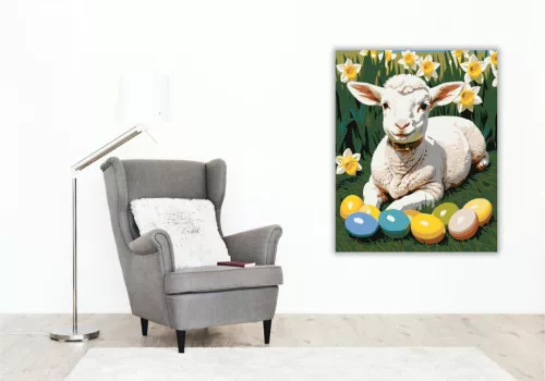 Bárány Színes Húsvéti Tojásokkal - számfestő készlet - Számfestő.hu - 80×100cm - keret nélkül