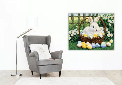 Nyuszi Húsvéti Kosárban - számfestő készlet - Számfestő.hu - 40×50cm - keret nélkül