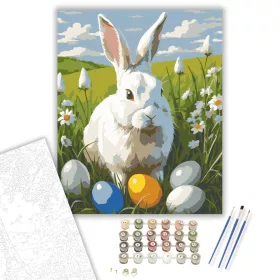 Húsvéti Nyuszi a Színes Tojásokkal - számfestő készlet - Számfestő.hu - 40×50cm - keret nélkül