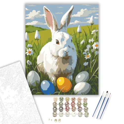 Húsvéti Nyuszi a Színes Tojásokkal - számfestő készlet - Számfestő.hu - 40×50cm - keret nélkül