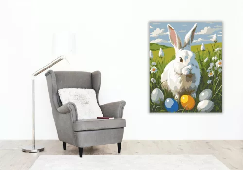 Húsvéti Nyuszi a Színes Tojásokkal - számfestő készlet - Számfestő.hu - 60×70cm - keret nélkül