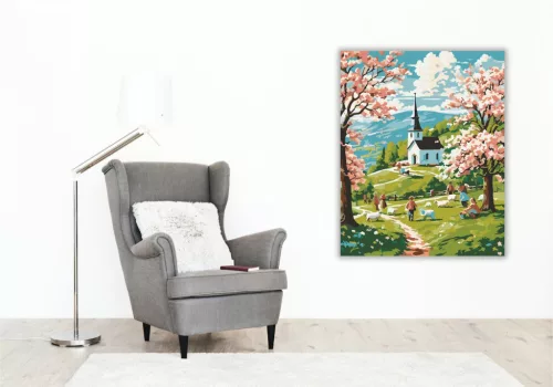Gyermekek Húsvéti Kalandja a Templom Kertjében - számfestő készlet - Számfestő.hu - 60×70cm - keret nélkül