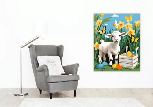 Bárány és Színes Húsvéti Tojások - számfestő készlet - Számfestő.hu - 40×50cm - keret nélkül