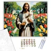 Jézus a Báránnyal Tulipánok Között - számfestő készlet - Számfestő.hu - 80×100cm - keretre feszítve