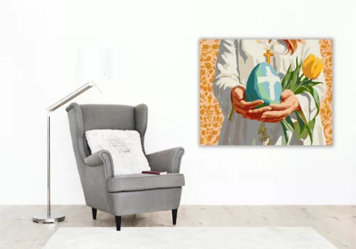 Keresztény Húsvéti Tojás Tulipánokkal - számfestő készlet - Számfestő.hu - 80×100cm - keretre feszítve