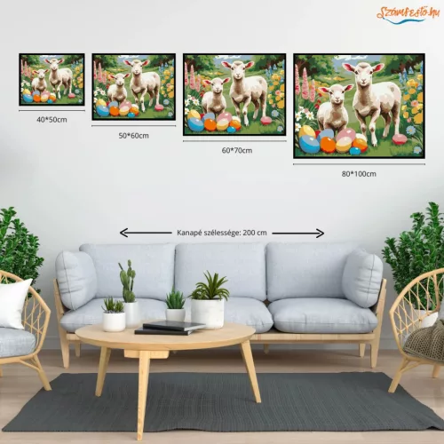 Bárányok és Színes Húsvéti Tojások - számfestő készlet - Számfestő.hu - 60×70cm - Keret nélkül