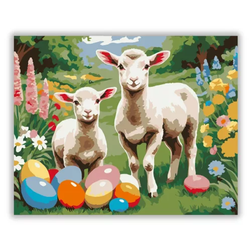 Bárányok és Színes Húsvéti Tojások - számfestő készlet - Számfestő.hu - 60×70cm - Keret nélkül