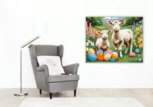 Bárányok és Színes Húsvéti Tojások - számfestő készlet - Számfestő.hu - 60×70cm - Keret nélkül