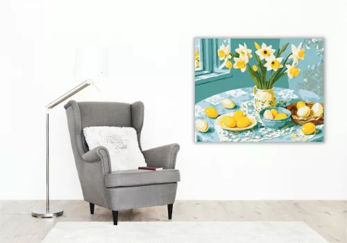 Húsvéti Csendélet Nárciszokkal - számfestő készlet - Számfestő.hu - 50×60cm - keretre feszítve