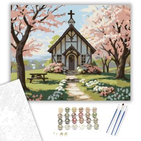 Húsvéti Kereszt a Virágzó Kertben - számfestő készlet - Számfestő.hu - 40×50cm - keret nélkül