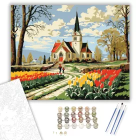 Húsvéti Reggel a Vidéki Templomnál - számfestő készlet - Számfestő.hu - 40×50cm - keret nélkül