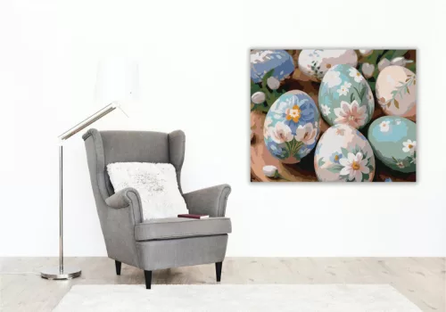 Virágmintás Húsvéti Tojások - számfestő készlet - Számfestő.hu - 50×60cm - keretre feszítve