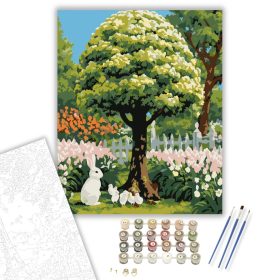 Húsvéti Fa Nyuszival és Csibékkel - számfestő készlet - Számfestő.hu - 40×50cm - keret nélkül