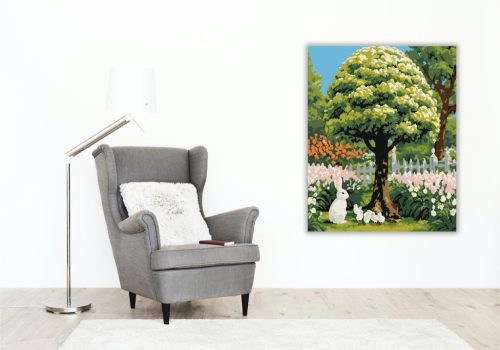 Húsvéti Fa Nyuszival és Csibékkel - számfestő készlet - Számfestő.hu - 50×60cm - keret nélkül