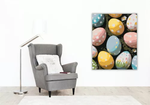 Mintás Húsvéti Tojások Mohaágyon - számfestő készlet - Számfestő.hu - 60×70cm - keret nélkül