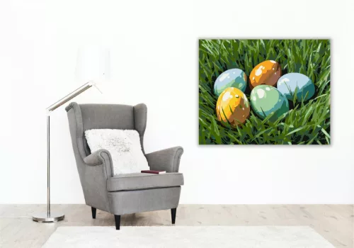 Csillogó Húsvéti Tojások a Fűben - számfestő készlet - Számfestő.hu - 40×50cm - keretre feszítve