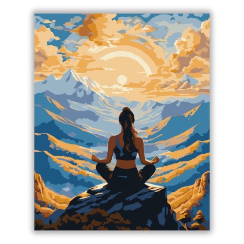 Meditáló Nő Hegycsúcson Napkeltekor - Számfestő.hu