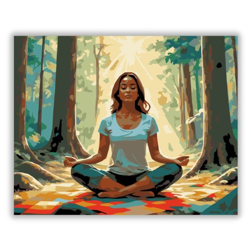 Meditáló Nő Erdőben Napfényben - számfestő készlet - Számfestő.hu