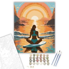 Meditáló Nő a Tengeren Aranyórában - számfestő készlet - Számfestő.hu - 40×50cm - keret nélkül