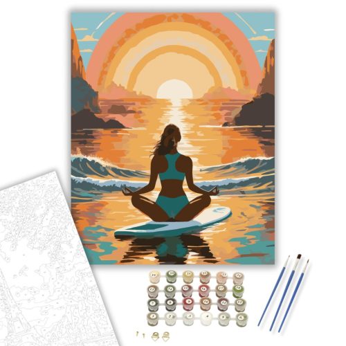 Meditáló Nő a Tengeren Aranyórában - számfestő készlet - Számfestő.hu - 50×60cm - keret nélkül