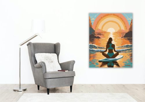 Meditáló Nő a Tengeren Aranyórában - számfestő készlet - Számfestő.hu - 60×70cm - keret nélkül