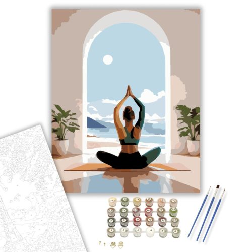 Jóga Póz Tengerparti Kilátással - számfestő készlet - Számfestő.hu - 60×70cm - keret nélkül