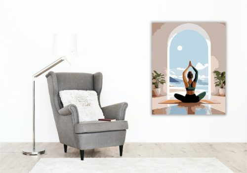 Jóga Póz Tengerparti Kilátással - számfestő készlet - Számfestő.hu - 80×100cm - keret nélkül