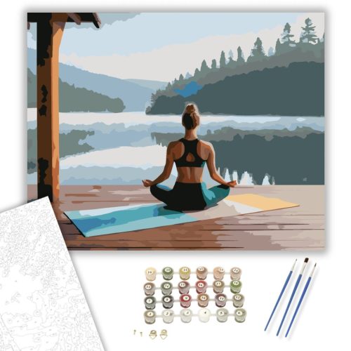 Meditáló Nő a Tónál - számfestő készlet - Számfestő.hu - 40×50cm - keretre feszítve