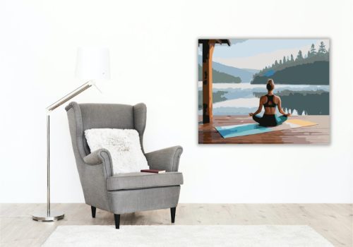 Meditáló Nő a Tónál - számfestő készlet - Számfestő.hu - 40×50cm - keretre feszítve