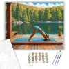 Nő Adho Mukha Svanasana Pózban Tóparti Környezetben - számfestő készlet - Számfestő.hu - 50×60cm - keret nélkül