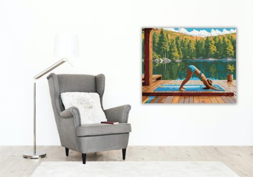 Nő Adho Mukha Svanasana Pózban Tóparti Környezetben - számfestő készlet - Számfestő.hu - 80×100cm - keret nélkül