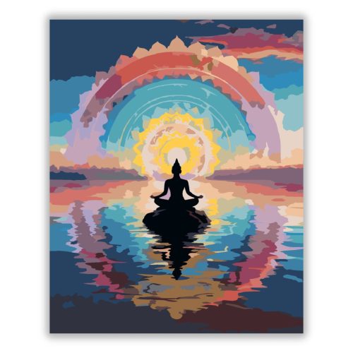 Meditáló Alak Mandala Fényekkel a Tengeren - Számfestő.hu