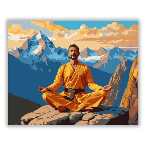 Meditáló Férfi Hegycsúcson Naplementében - Számfestő.hu