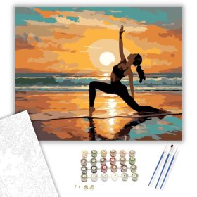 Jóga Napüdvözlet Tengerparti Napkeltekor - számfestő készlet - Számfestő.hu - 40×50cm - keret nélkül