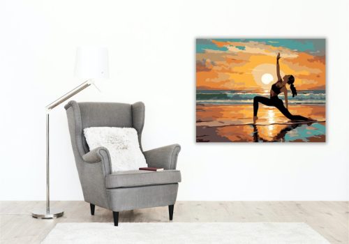 Jóga Napüdvözlet Tengerparti Napkeltekor - számfestő készlet - Számfestő.hu - 40×50cm - keret nélkül