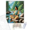 Meditáló Nő Folyóparti Természetben - számfestő készlet - Számfestő.hu - 40×50cm - keret nélkül