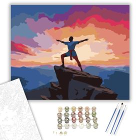 Férfi Virabhadrasana II Pózban Hegytetőn - számfestő készlet - Számfestő.hu - 40×50cm - keret nélkül